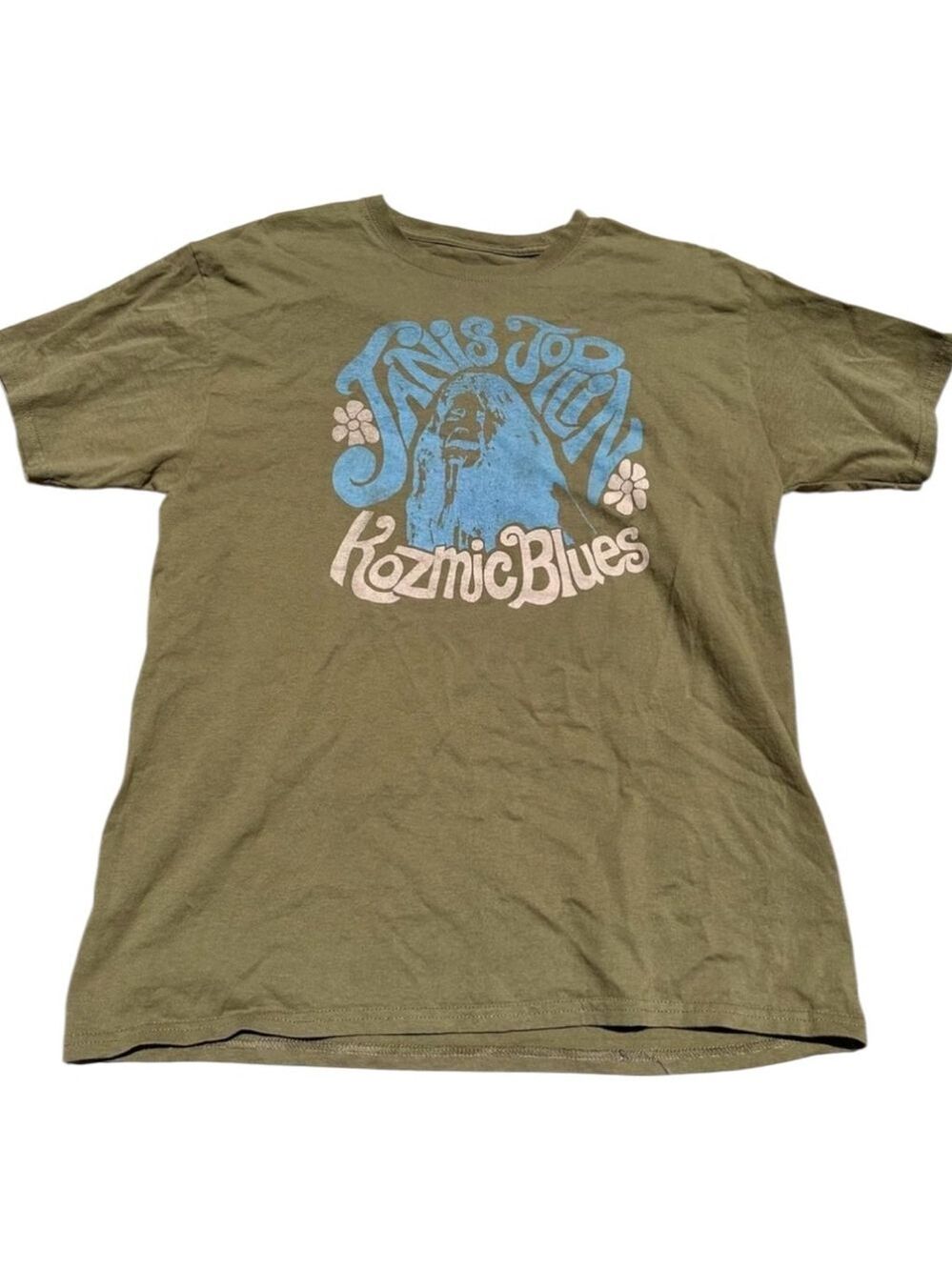 Janis Joplin Kozmic Blues Olive Green Blue Short Sleeve Tee L